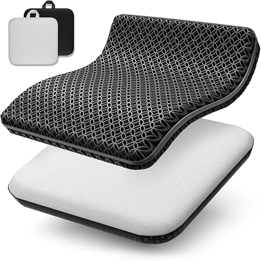 Seat Cushion, Gel Seat Cushion, Breathable Cool Suitable as Office Chair Cushion, Car Seat Cushion, Wheelchair Cushion, Large Size, Strong Support, Relieve Sciatica and Backache, 2 Anti-slip Covers1