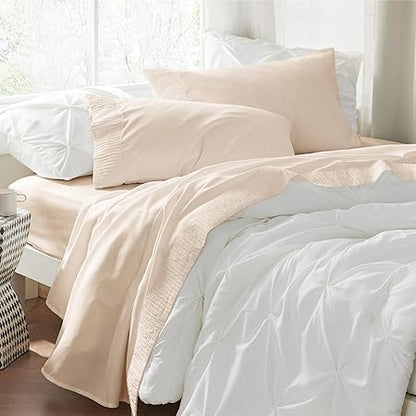 Bedsure Queen Sheet Set - 4 Pieces Soft Queen Size Sheets - Breathable  Cooling - Hotel Luxury - Easy Care Polyester Microfiber Bedding for Women, Men, Beige