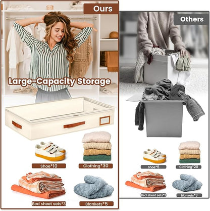 2pcs Under Bed Storage Containers, 58L Under Couch Storage Bins Organization Foldable Underbed Storage Bags for Clothing, Blankets, Towels, Comforter, Sweaters, Linen Sheets (M)