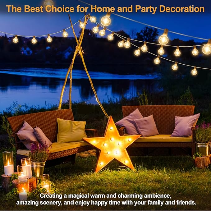 Mlambert 50Ft Outdoor String Lights, G40 Globe Patio Lights with 252 Waterproof Shatterproof LED Bulbs for Balcony Porch Bistro Deck-White Wire