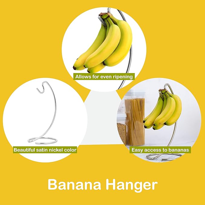 Homeries Banana Holder Modern Rack Hanger Tree Stand Hook for Kitchen Countertop. Satin Nickel Banana Holder Keeper Stand