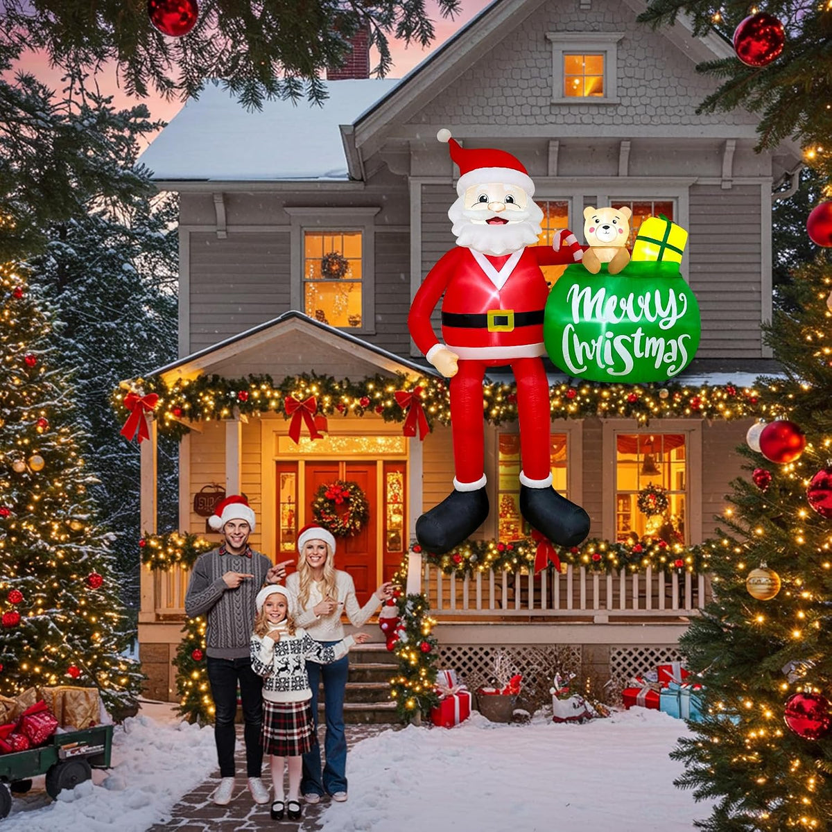 8FT Christmas Inflatable Outdoor Decoration, Climbing Santa Inflatable Outdoor Christmas Blow up Yard Decorations with LED Lights (The Gift List is Detachable and Writable)
