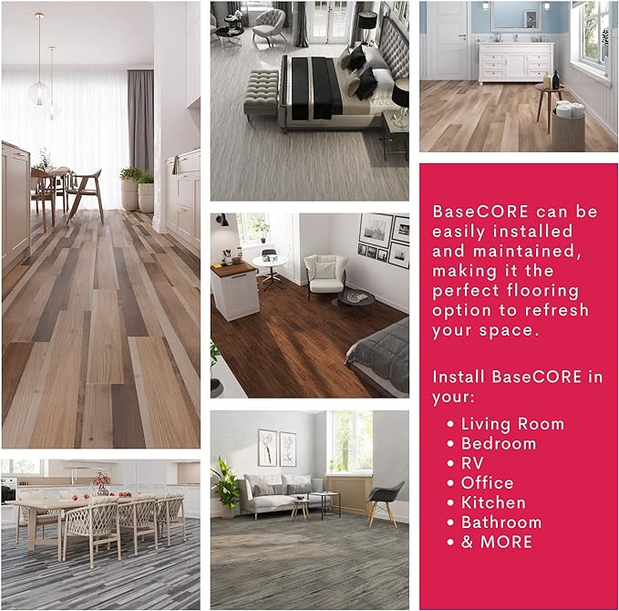 LUCiDA SURFACES Luxury Vinyl Flooring Tiles  Peel and Stick Floor Tile for DIY Installation  12 Wood Look Planks  Chestnut  BaseCore  18 Sq. Feet