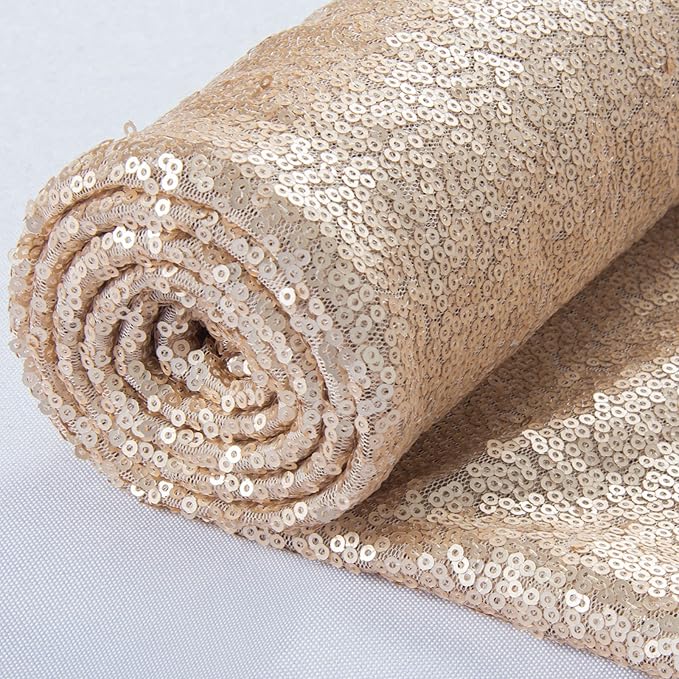 ShinyBeauty 3 Feet 1 Yards Champagne Sequin Fabric by The Yard, Sequin Fabric, Tablecloth, Linen, Sequin Tablecloth, Table Runner Photo Booth Backdrop, Sequin Fabric for Sewing (Champagne)