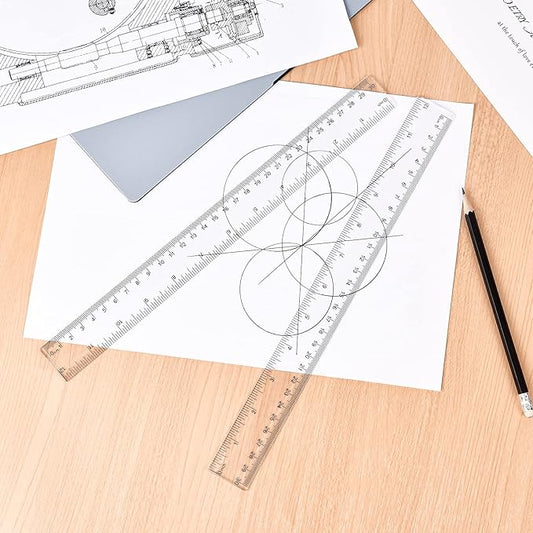 Clear Plastic 12 Inch Straight Ruler, Shatterproof With Inches and Centimeters for School Classroom, Home, or Office (2pcs)