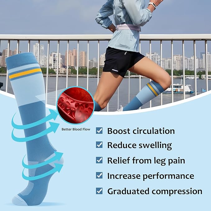 fenglaoda Compression Socks Women Men 3 Pairs Cute Knee High Stockings for Pregnant Women Nurses Flight Athletic