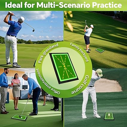 Golf Hitting Mat, Golf Swing Mats Practice IndoorOutdoor, Hitting Training Mat with Path Feedback, 17"x12" (Upgraded Version)