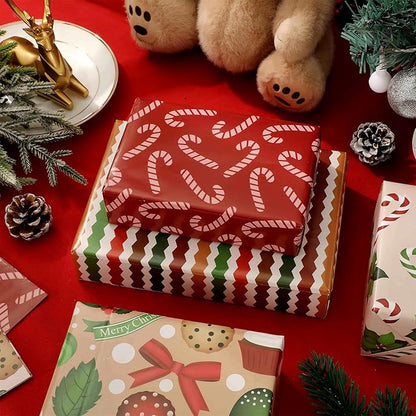 Generic AnyDesign 12 Sheets Christmas Wrapping Paper - Not Roll - Gingerbread Man Candy Canes Gift Wrap Paper Folded Flat Xmas DIY Art Craft Paper for Birthday Holiday Party, 19.7 x 27.6 Inch