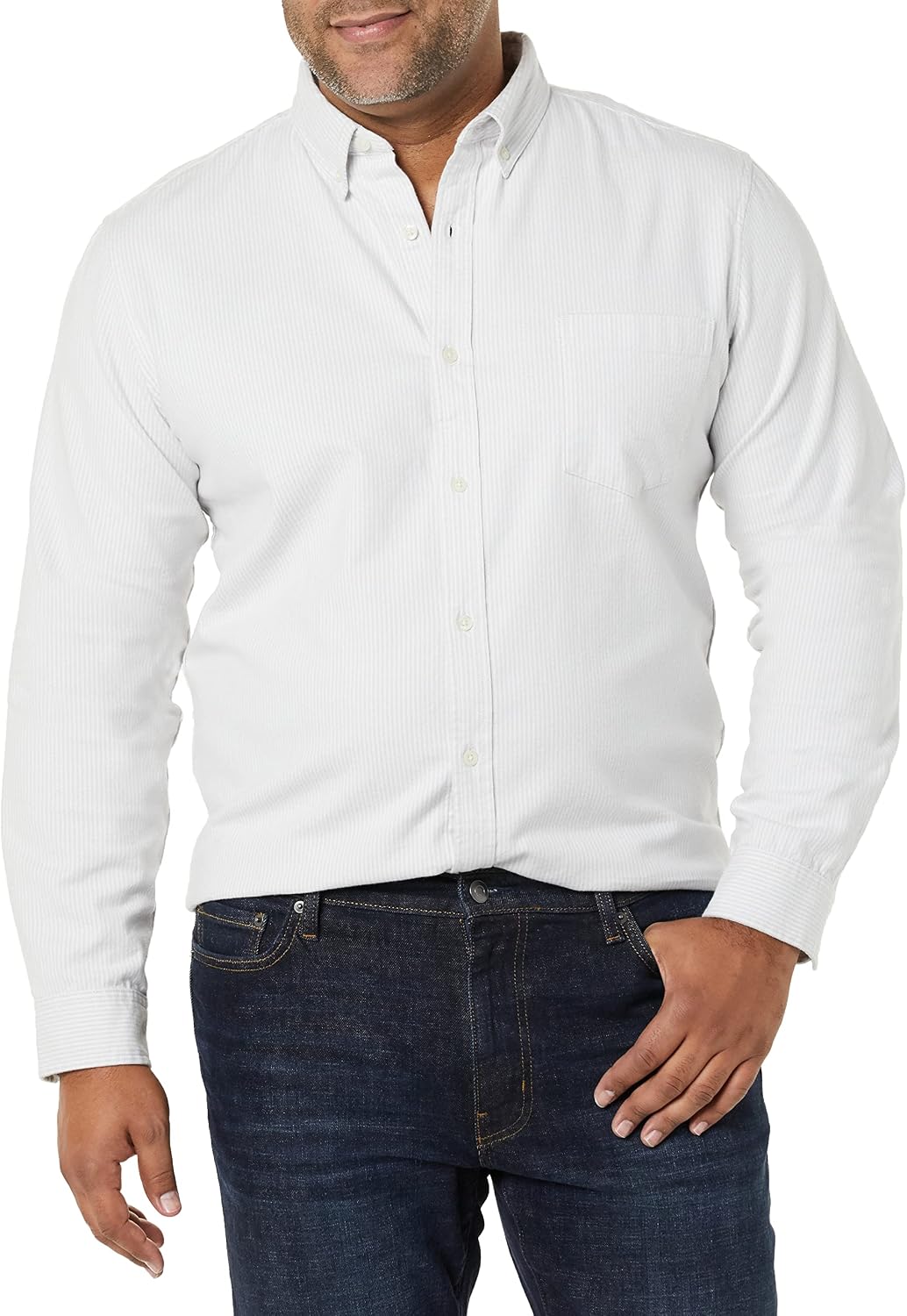 Essentials Men's Slim-Fit Long-Sleeve Stretch Oxford Shirt with Pocket