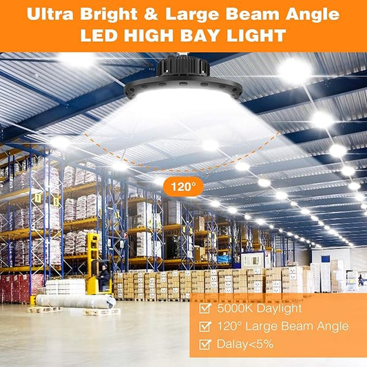 100W UFO LED High Bay Light 15000lm 5000K IP65 UL Approved 5' Cable with US Plug Alternative to 400W MHHPS widely Used for Warehouse Shop Workshop Industrial Factory