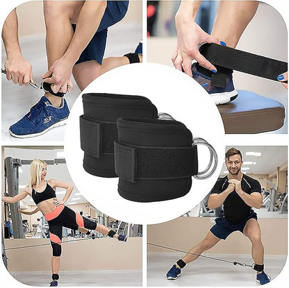 Fitness Ankle Straps for Cable Machines, 2 Pack Comfortable Adjustable Padded Ankle Wrist Cuffs, Kickback Glute Workouts for Men Women, D-Ring Leg Straps with Neoprene Padding