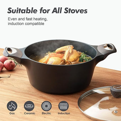 SENSARTE Nonstick Stock Pot with Lid, 2.64.56.6 QT Soup Pot Casserole Pot, Healthy Pasta Pot, Large Deep Cooking Pot, Big Sauce Pot Stew Pot, Induction Compatible, PFOA PFOS APEO Free, Black
