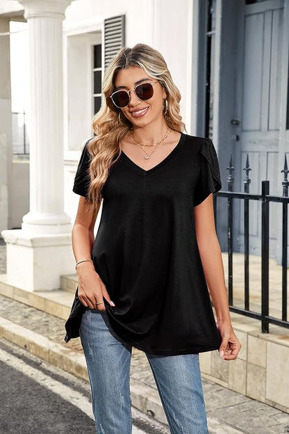 ENMAIN Womens Tunics Tops Plus Size Short Sleeve Swing Blouses Loose Fit Dressy Casual Summer Shirts to Wear with Leggings