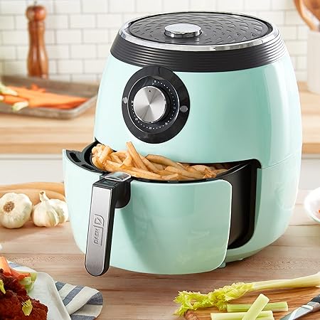 DASH Deluxe Electric Air Fryer  Oven Cooker with Temperature Control, Non-stick Fry Basket, Recipe Guide  Auto Shut Off Feature, 1700-Watt, 6 Quart - Aqua