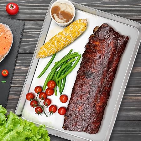 E-far Cookie Sheet with Rack Set, Half Sheet Baking Pan for Oven Cooking, 18x13 Stainless Steel Rimmed Tray with Wire Cooling Rack for Roasting Broiling Bacon Meat Steak - Dishwasher Safe