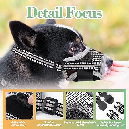 Dog Muzzle,Soft Mesh Breathable Muzzle, Air Mesh Dog Muzzle with Reflective  Adjustable Strap for for Biting Chewing Grooming,Allow Panting Drinking,Dog Muzzle for Small (Black, S)