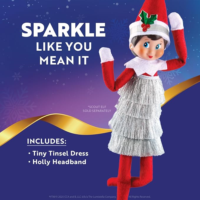 The Elf on the Shelf Claus Couture Collection Tiny Tinsel Dress -( Dazzling Vintage Elf Dress - Scout Elf Not Included )