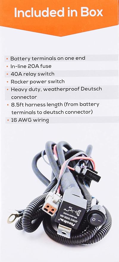 SYLVANIA - LED Light Bar Wiring Harness Kit - Weatherproof Deutsch Connector, 12V On Off Switch Power Relay Blade Fuse Off Road Lights LED Work Light, Spot Flood Combo, Single Lightbar (1PC)
