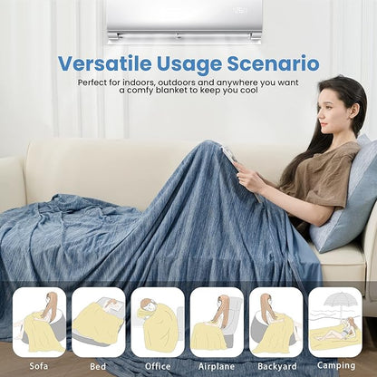 OIGAE Cooling Blanket Throw Size, Summer Blanket for Hot Sleepers, Arc-Chill Q-Max 0.5 Cool Fiber, Thin Lightweight Breathable Cold Throw Blanket for Bed Couch All Season Use, 50"x70", Blue
