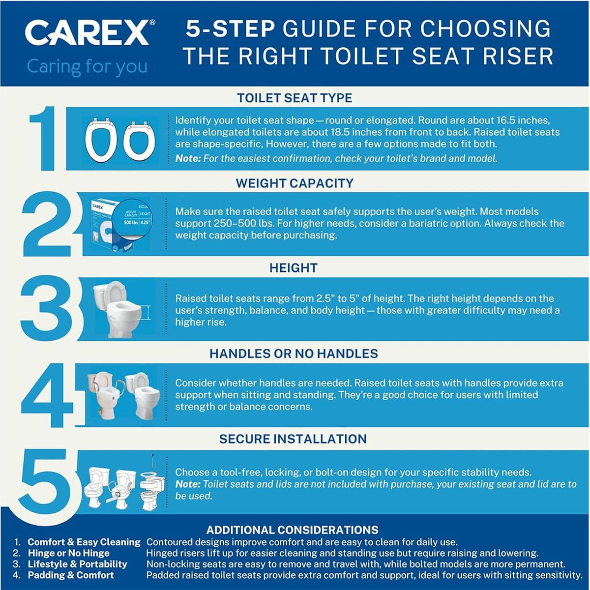 Carex Toilet Seat Riser, Elongated Raised Toilet Seat Adds 3.5 inches to Toilet Height, Assists with Bending or Sitting, Bolt-On Installation Under Existing Toilet Seat, 300 Pound Weight Capacity