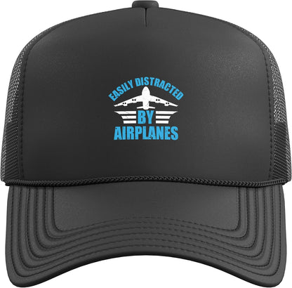 Aircraft Pilot Plane Lover - Easily Distracted by Airplanes Trucker Hat with Adjustable Mesh Back