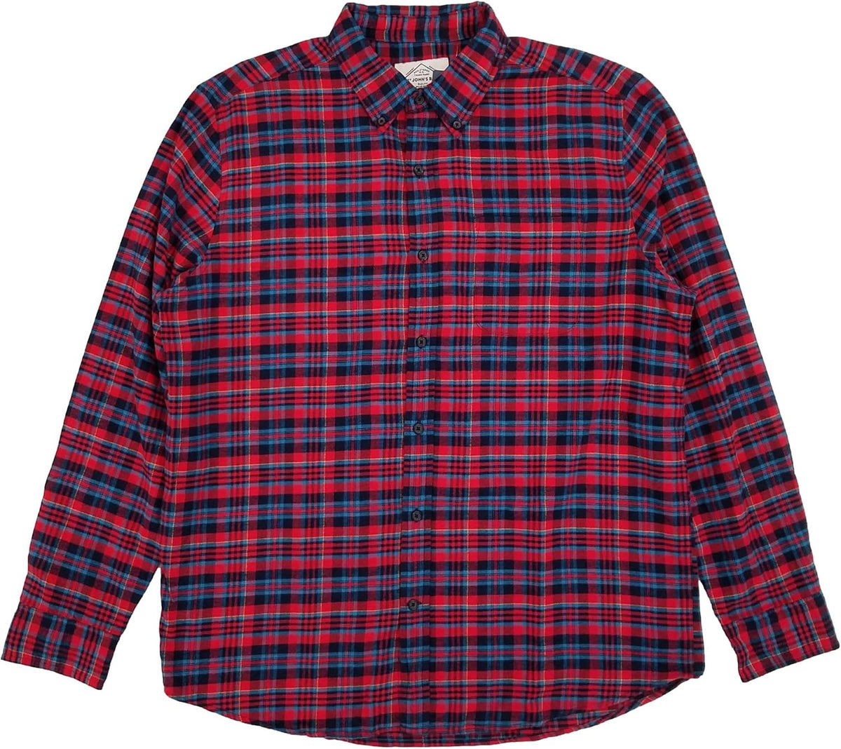 Size medium , the color is plaid green/red/navy blue St. John's Bay Mens Red Blue Plaid Long Sleeve Button-Down Flannel Shirt