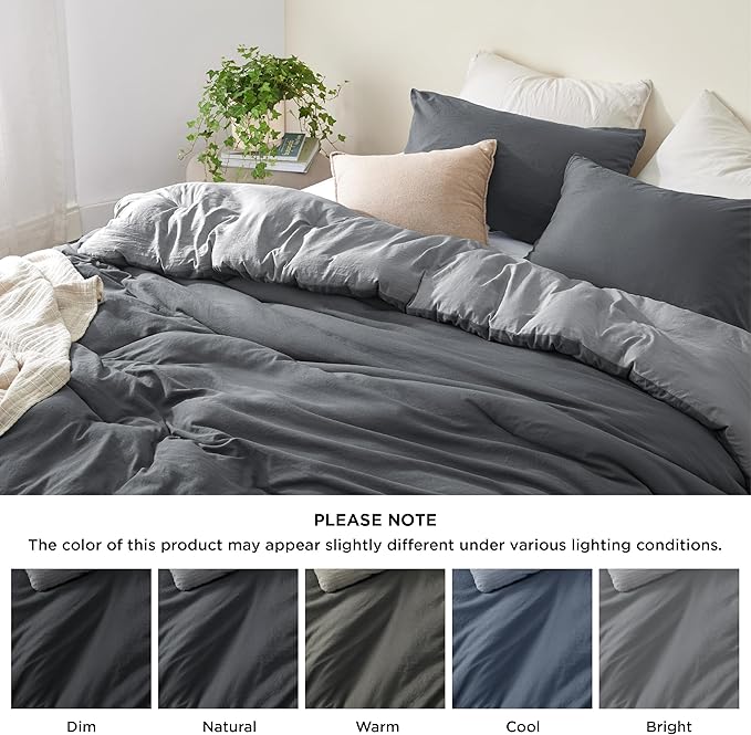 Bedsure Queen Reversible Grey Pre-Washed All Season Duvet Set Soft Warm 1 Lightweight Duvet (90 x 90 inches) and 2 Pillowcases (20 x 26 inches)