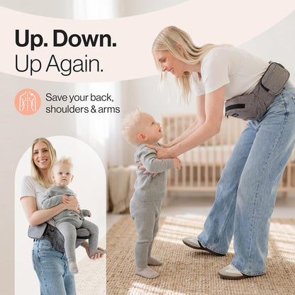 Tushbaby Original Hip Seat Baby Carrier for Babies & Toddlers up to 45 lbs, Safety Certified, Lightweight No-Foam Design with Storage, Grey