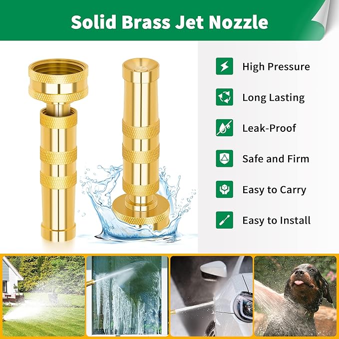 AUTOMAN Brass Hose Nozzle  High Pressure Jet Nozzles 3 Pack, Heavy Duty Sprayer for Garden Hoses, Adjustable Spray Gun,Solid Twist Water Hose Nozzle for Patio, Lawn, Car Wash, Extra 10 Rubber Washers