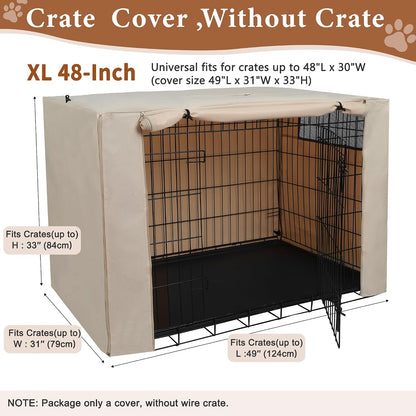 Deblue Dog Crate Cover, 48 Inches Durable Polyester Indoor Pet Kennel Cover Fit for 1 2 Doors Standard Wire Cage (Beige)
