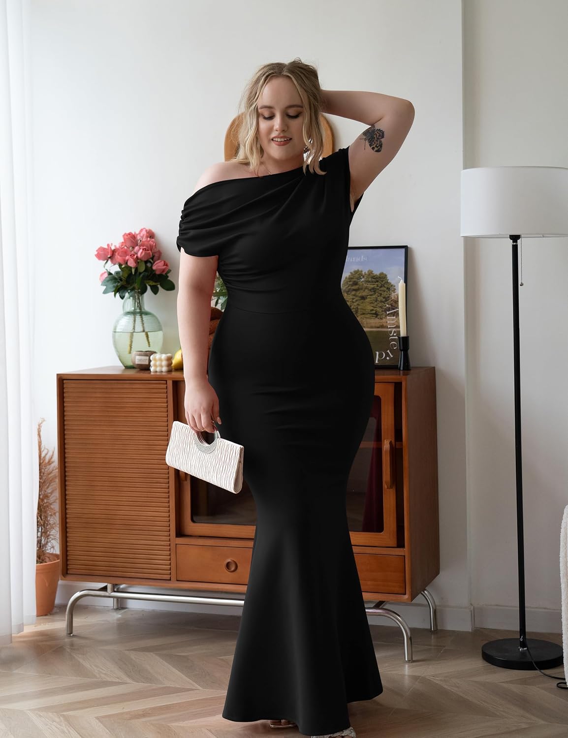 YMDUCH Women's Elegant Sleeveless Off Shoulder Bodycon Long Formal Party Evening Dress.