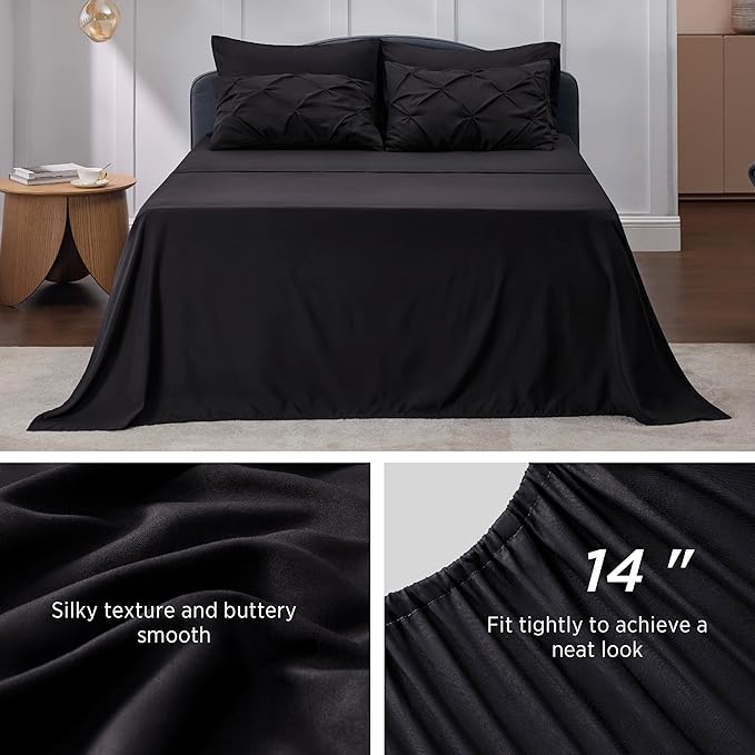 Bedsure Pillowcases (4 black) 1 fitted sheet - 1 black sheet