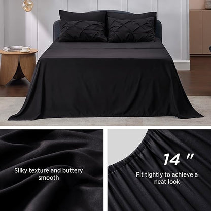 Bedsure Pillowcases (4 black) 1 fitted sheet - 1 black sheet