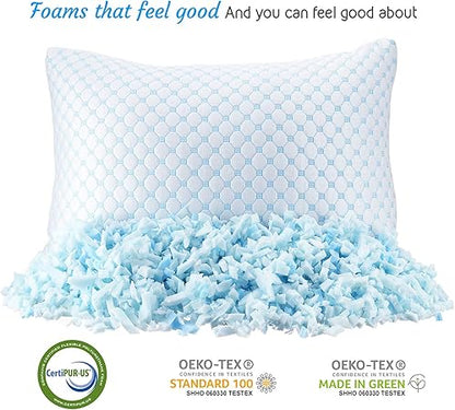 Nestl Cooling Pillow, Shredded Memory Foam Pillows King Size Set of 2, Gel Infused Cool Pillow, Adjustable King Size Pillow for Sleeping, Breathable King Pillow, Washable Removable Bed Pillow Cover