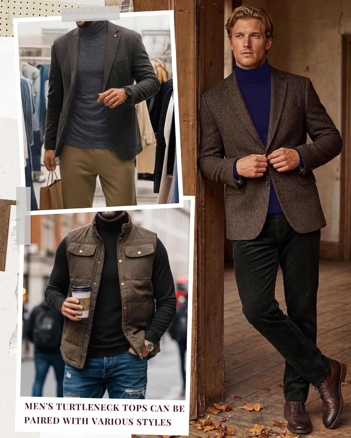 Riyiper 3 Pack Men's Turtleneck Shirts Thermal Basic Knitted Long Sleeve Casual Slim Fit Winter Pullover Tops