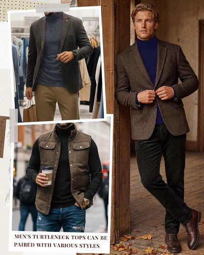 Riyiper 3 Pack Men's Turtleneck Shirts Thermal Basic Knitted Long Sleeve Casual Slim Fit Winter Pullover Tops