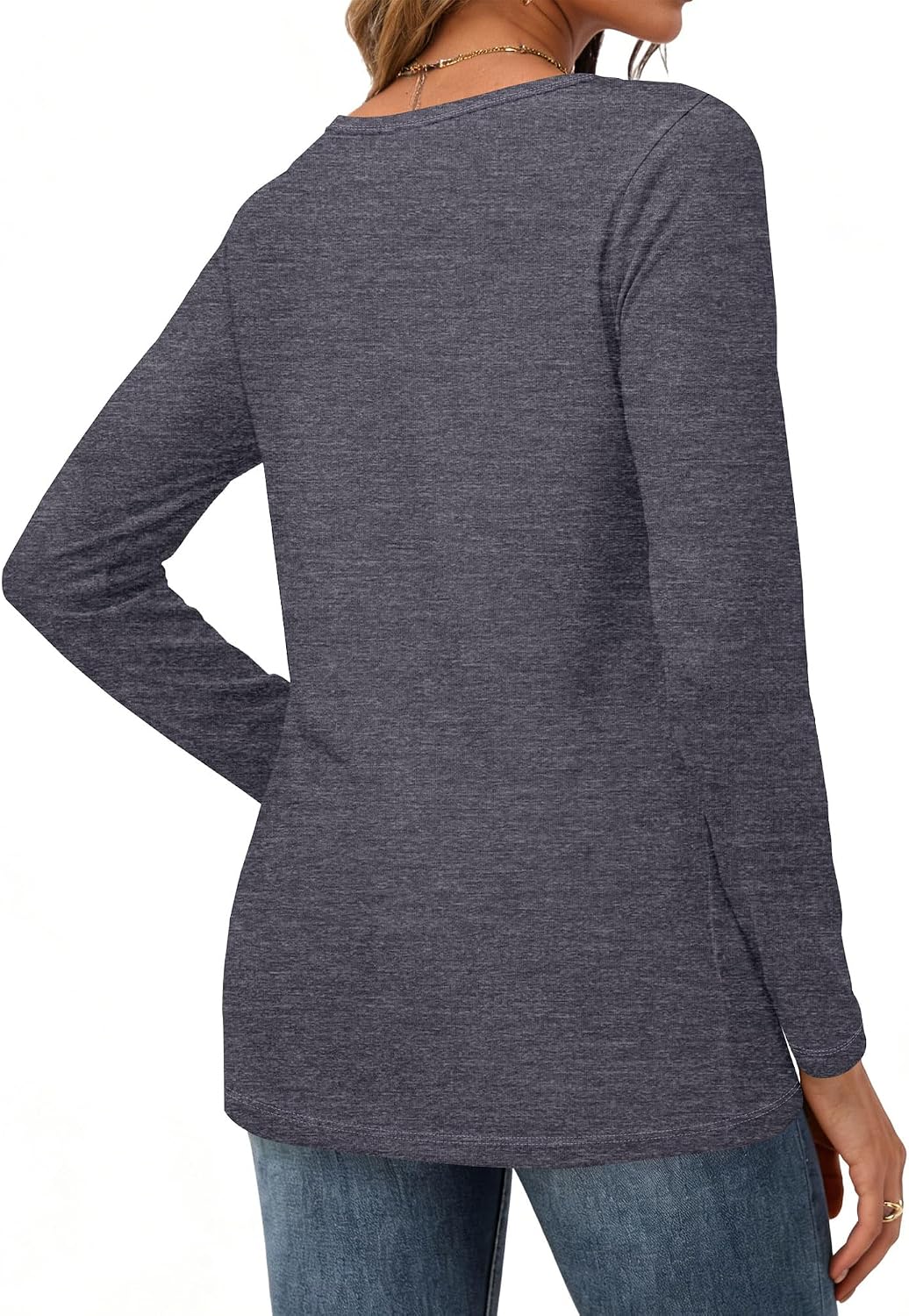 Light Grey Color Women Long Sleeve Shirts Casual Dressy Soft Basic Tee Loose Fit Tunic Tops | Fall Tops, Soft & Breathable, Crew Neck, cotton, School Outfits, Teacher T-shirts, Winter Clothes, Solo or Layered, 2026