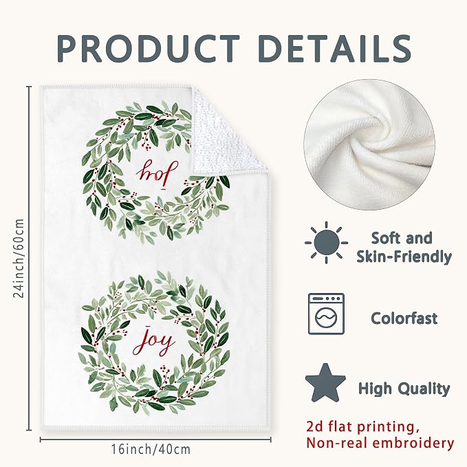 Joy Kitchen Towels, Christmas Rustic Leaves Berries Christmas Green Drying Kitchen Hand Towels New Home Essentials 16x24 Inch (Set of 4)