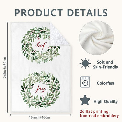 Joy Kitchen Towels, Christmas Rustic Leaves Berries Christmas Green Drying Kitchen Hand Towels New Home Essentials 16x24 Inch (Set of 4)