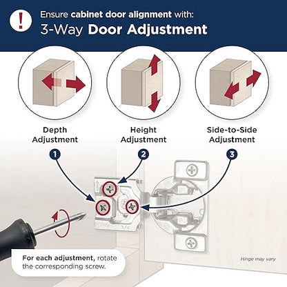 Amerock 2 Pack 1-14 inch Overlay Soft-Closing Compact Concealed Hinge for Face Frame Cabinet, 105-degree Opening Angle with 3-Way adjustability