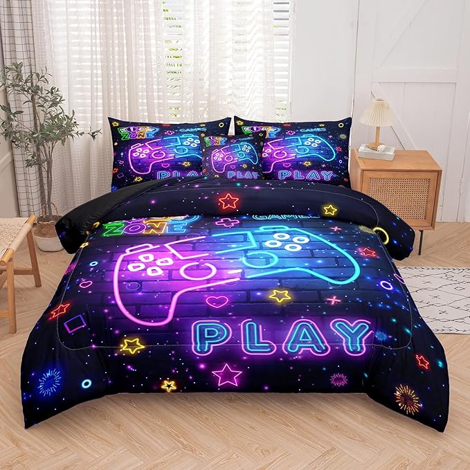MWMWMW Gaming Comforter Sets for Boys, 6 pcs Twin Bed in a Bag Boys, Twin Bedding Sets for Boys, Gaming Bedding Set Twin (1Comforter, 1Flat Sheet, 1Fitted Sheet, 1 Pillow Cover, 2 Pillowcases)