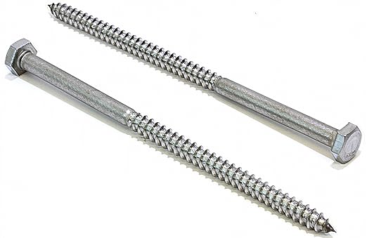 Bolt Dropper 14" x 6" Hex Head Lag Bolt Screws, (10 Pack), 304 (18-8) Stainless Steel Coach BoltsLarge Screws for Wood with Plain Finish
