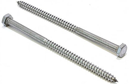 Bolt Dropper 14" x 6" Hex Head Lag Bolt Screws, (10 Pack), 304 (18-8) Stainless Steel Coach BoltsLarge Screws for Wood with Plain Finish