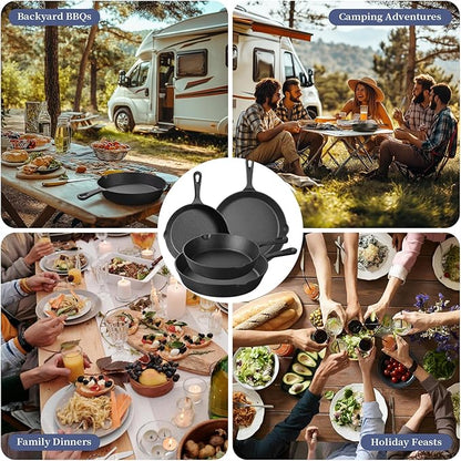 Cast Iron Skillets Non-Stick Frying Pans Griddle Egg Pan Round IndoorOutdoor,Stove, BBQ, Grill Cookware,8 Inch