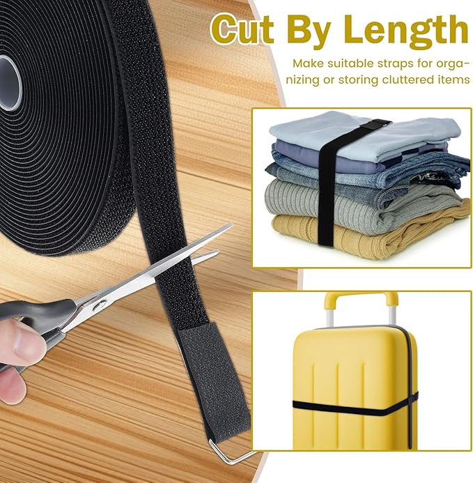 Hook and Loop Straps, Adjustable Nylon Fastening Cable Straps, Freely Cuttable Securing Cord Ties with 50Pcs Metal Buckles, Strong Load Bearing Heavy Duty Adhesive Tape Firm Bonding for DIY