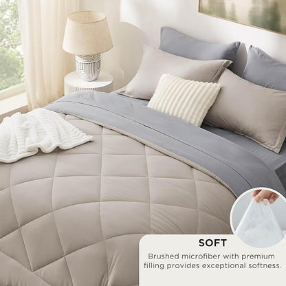 Bedsure King Size Comforter Set - 7 Pieces Reversible Beige Bedding, King Size Bed Set for All Seasons, Bed in a Bag with Down Alternative Comforter, Sheets, Pillowcases  Shams
