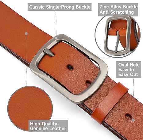 GAEKEAO Genuine Leather Belts For Men 1.57" Wide Mens Belt For Casual Golf Dress Pants with Anti-Scratch Buckle Belt