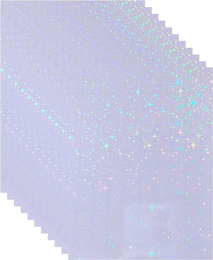 20 Sheets Stars Holographic Sticker Paper A4 Size Rainbow Laminating Film Holographic Self-Adhesive Laminted Film
