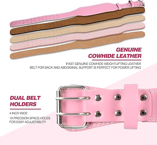 IFAST Weight Lifting Belt, Leather Weight Lifting Belt for Men and Women with 4 inch Padded Lumbar Support Belt for Weightlifting Deadlift, Cross Training, Power Lifting Workout & Squats Exercise