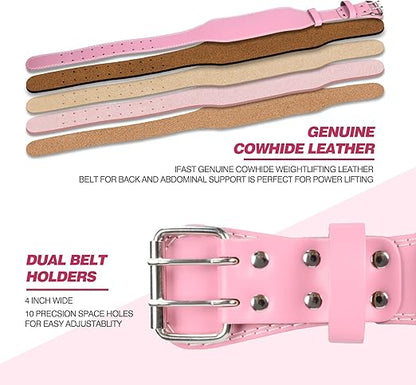 IFAST Weight Lifting Belt, Leather Weight Lifting Belt for Men and Women with 4 inch Padded Lumbar Support Belt for Weightlifting Deadlift, Cross Training, Power Lifting Workout & Squats Exercise